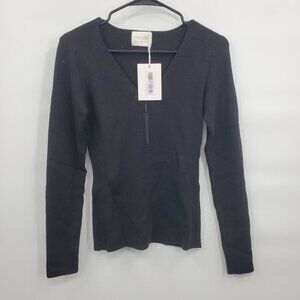 Moolk Lola Knit Top Women Size 12 NWT Long Sleeve Zip Front Ribbed V Neck